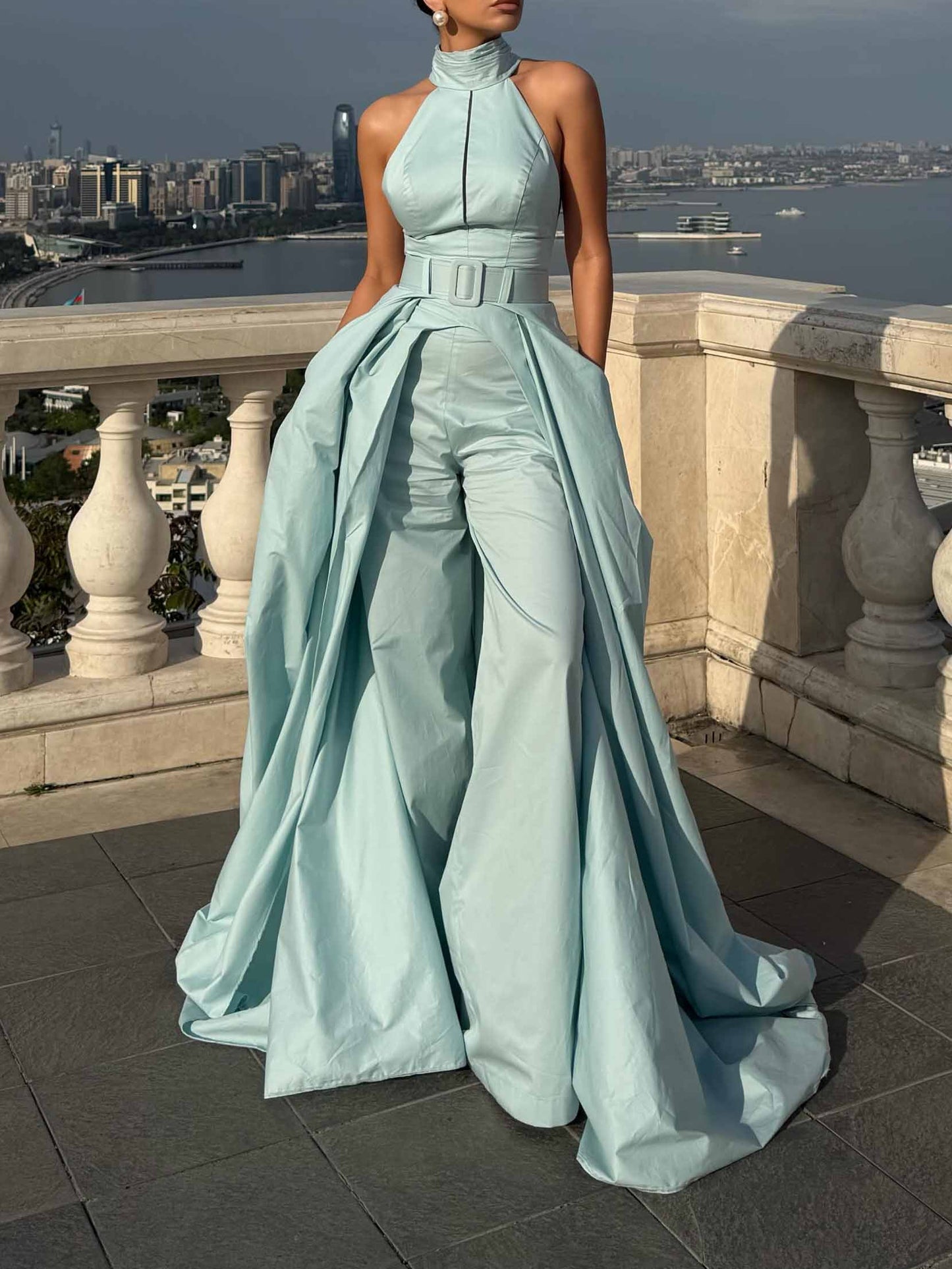 Elegante Haltertop & Wijde Pantalon Twee-Delige Set