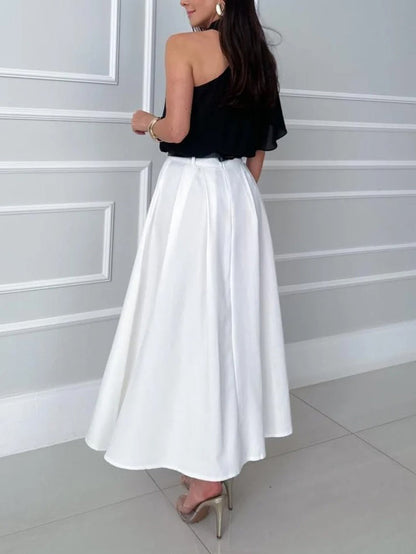 Elegante Asymmetrische Kraag Shirt & Rok Twee-Piece Set