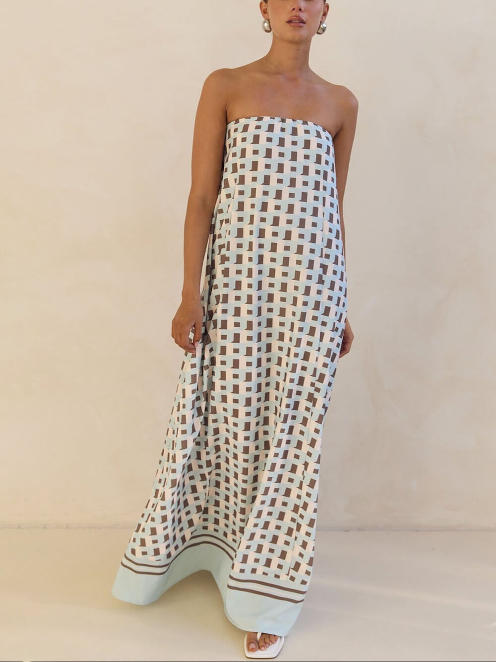 Exclusieve Geometrische Print Off-Shoulder A-Lijn Maxi Jurk