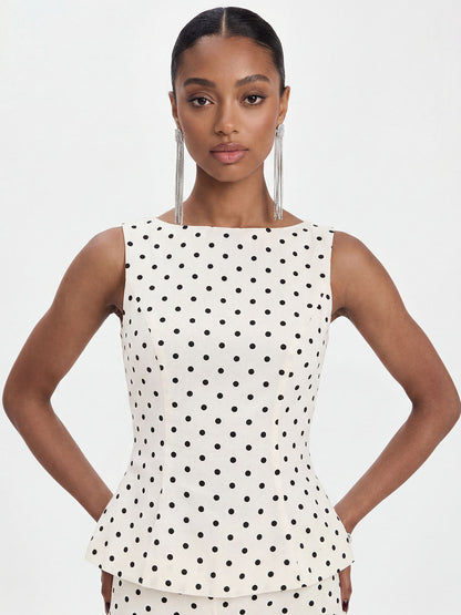 Elegante Mouwloze Top & Rok Twee-Delige Set met Polka Dots