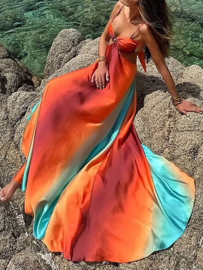 Unieke Kleurrijke Gradient Draagbare Maxi Jurk