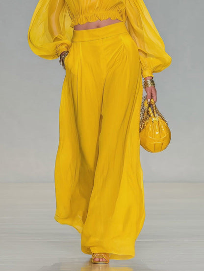 Elegante Off-Shoulder Top & Brede Pantalon Twee-Delige Set