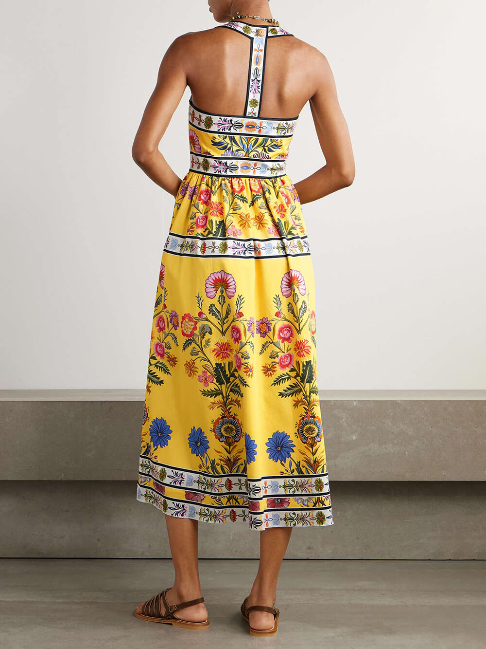 Unieke Satijnen Bloemenprint Racerback Midi Jurk Met Zakken