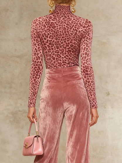 Casual Fluwelen Luipaardprint T-Shirt En Wijde Broek Twee-Piece Set