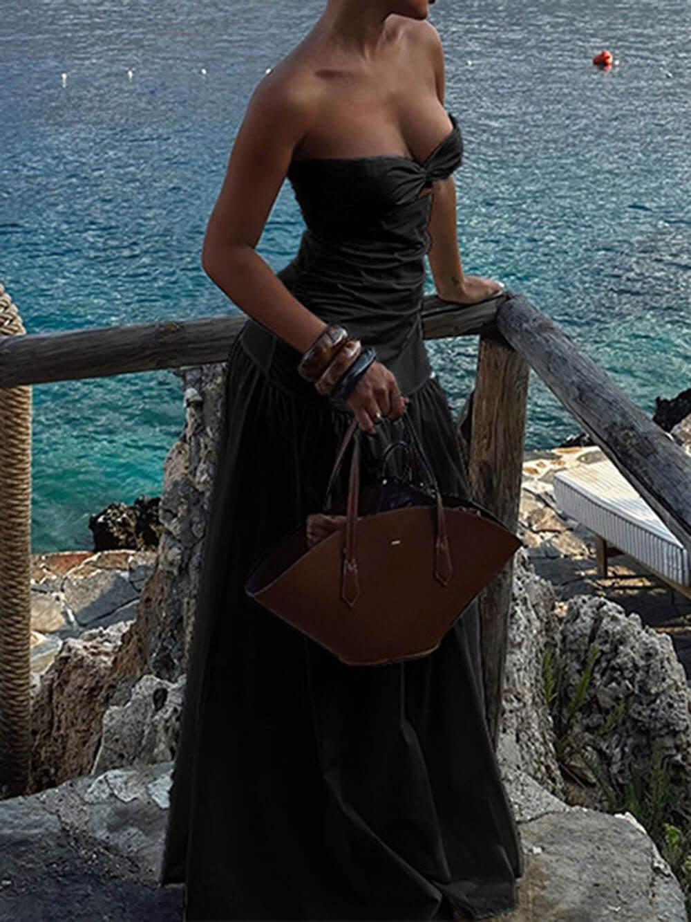 Sexy Strandstijl Tube Top Hollow Maxi Jurk
