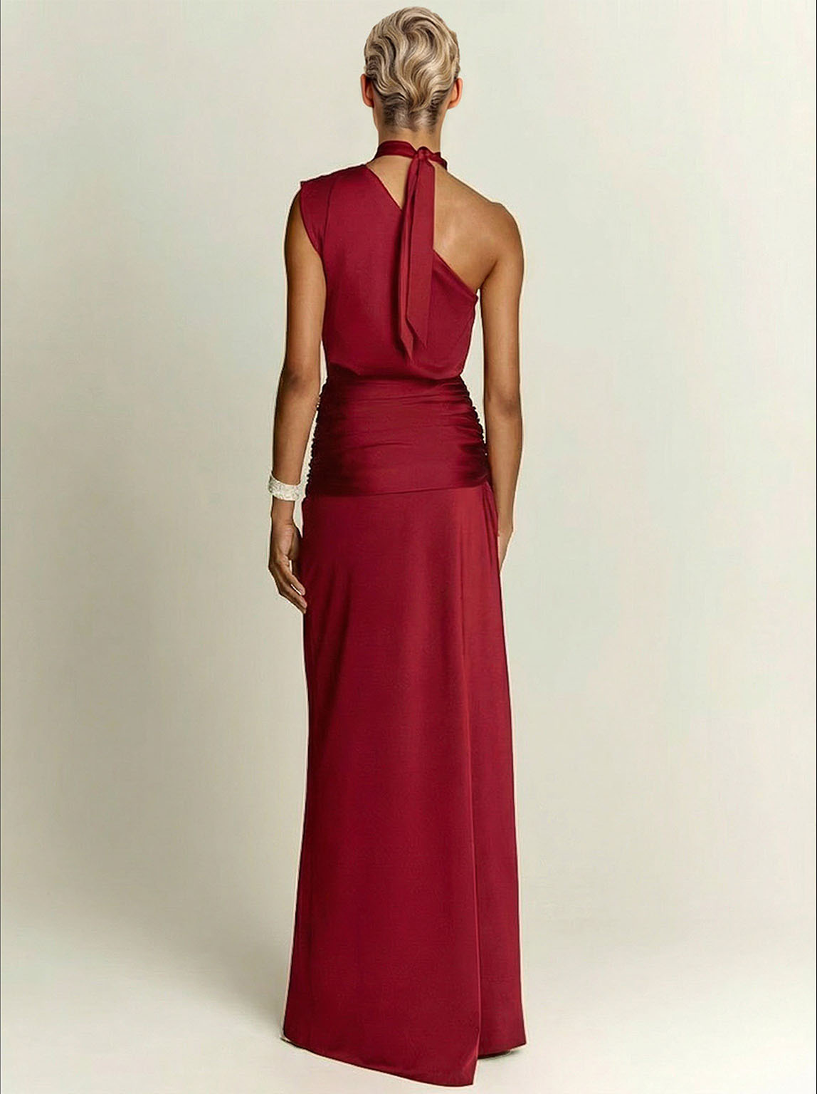 Elegante Asymmetrische Halslijn Geplooide Maxi Jurk