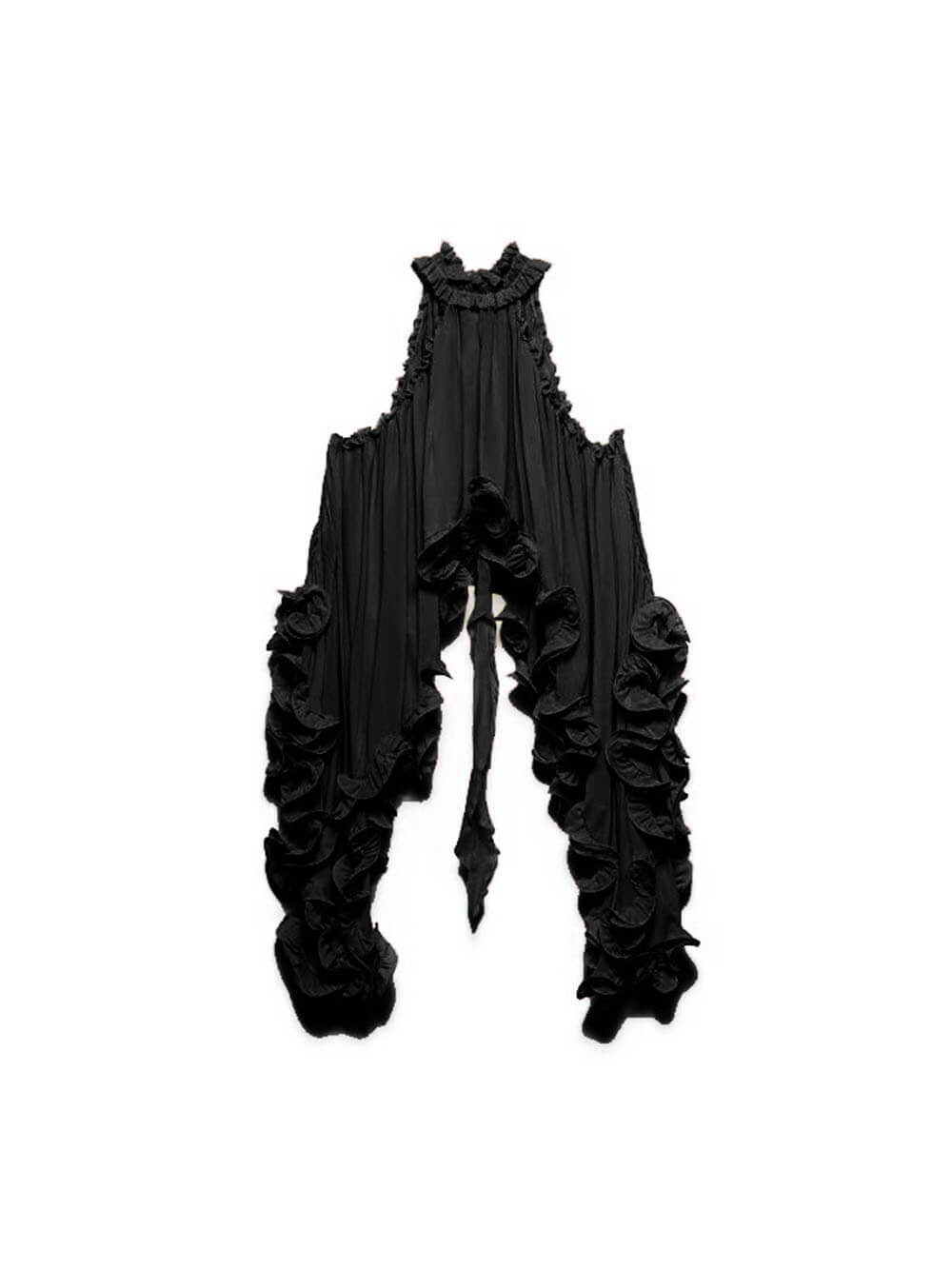 Exquise Chiffon Ruffle Rugloze Asymmetrische Top & Relaxed Shorts Set met Elastische Taille