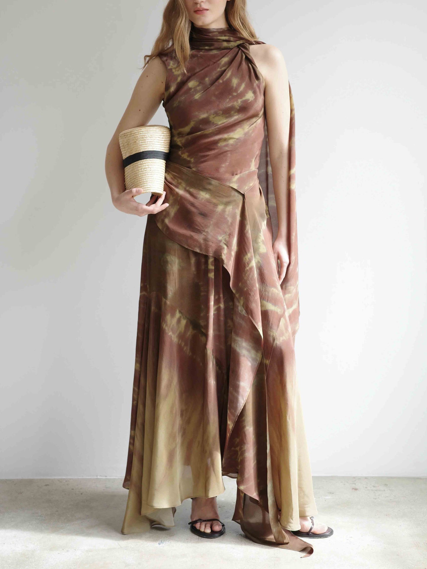 Bruin Ombre Tie-Dye Satijnen Twee-Delige Set