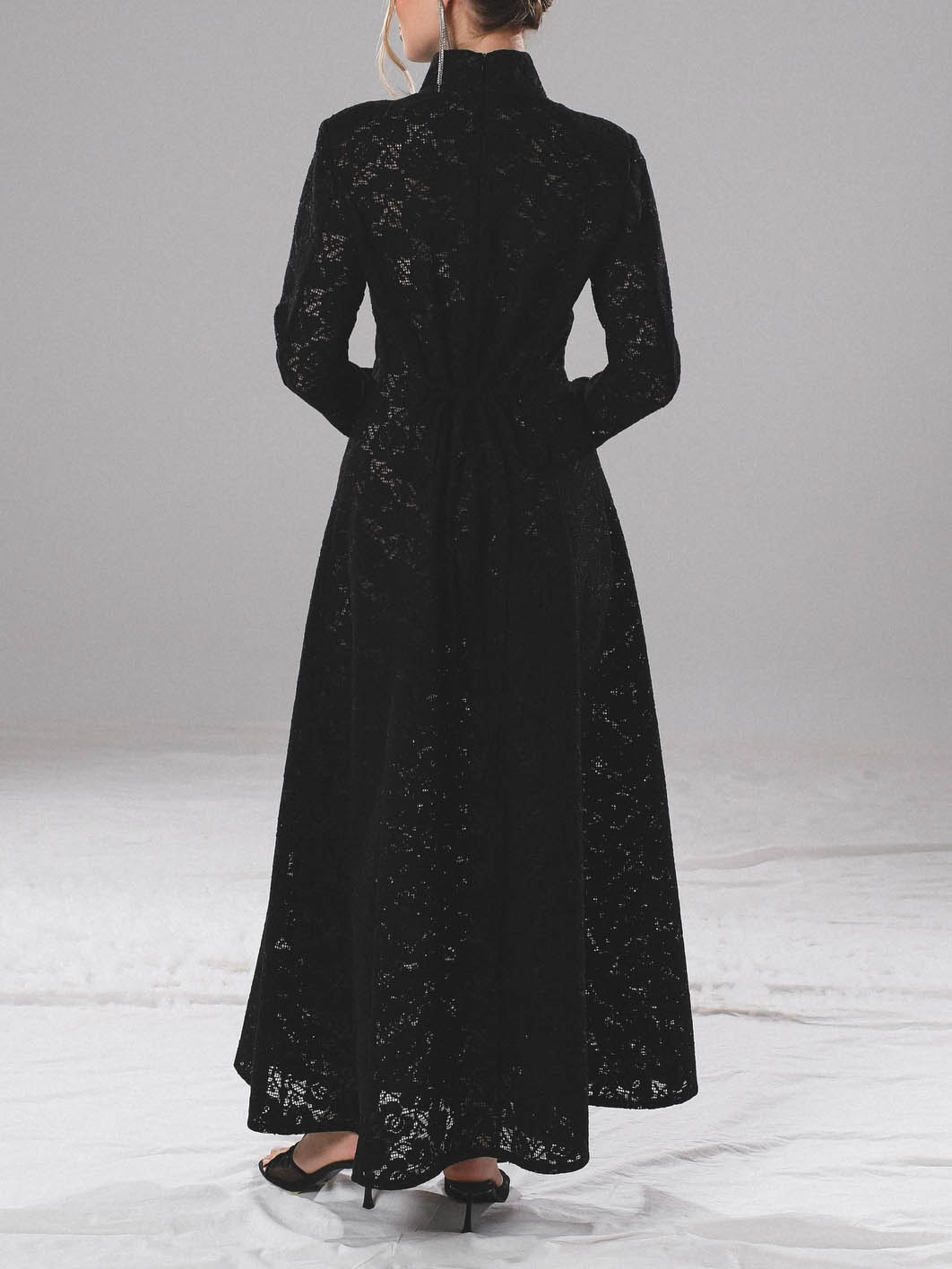 Elegante Hoge Hals Kant Robe & Broek Twee-delige Set