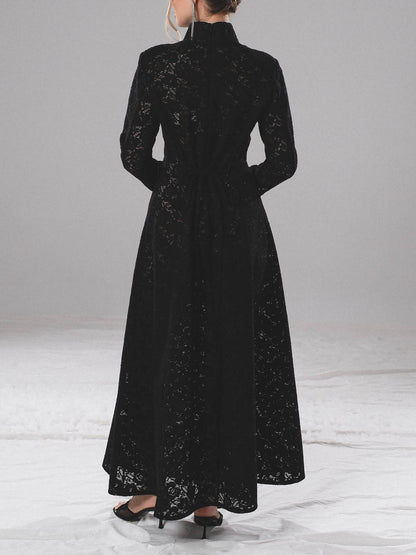 Elegante Hoge Hals Kant Robe & Broek Twee-delige Set