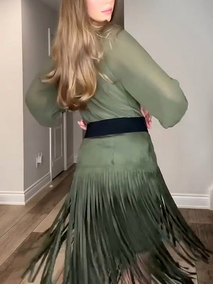 Elegante Hoge Taille Franje Rok Twee-delige Set