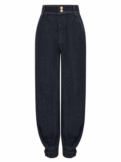 Moderne Denim Cape Top & Hoge Taille Tapered Broek Twee-delige Set