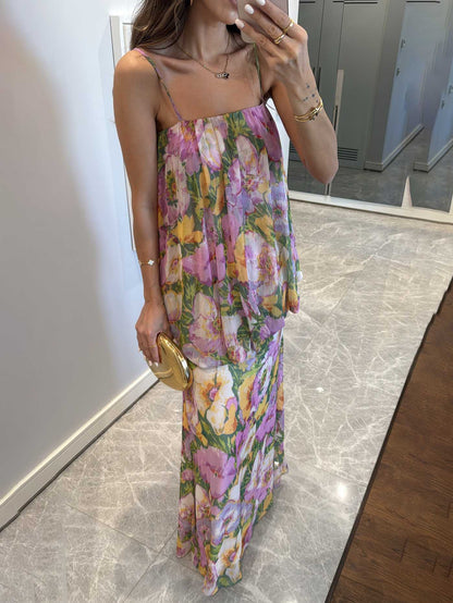 Bloeiende Tuin Bloemen Twee-Delige Cami Top En Maxi Rok Set