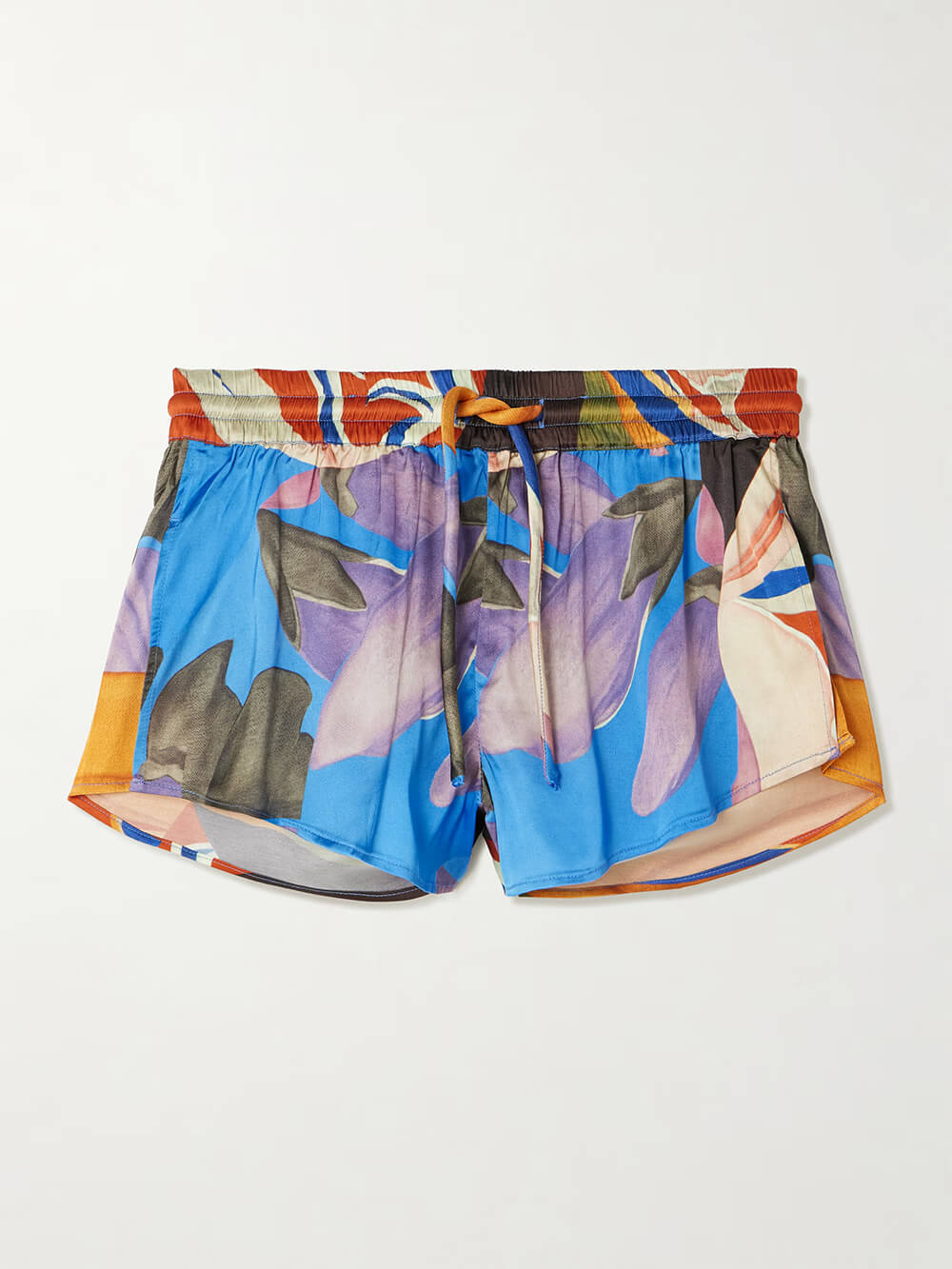 Unieke Gedrukte Satijnen Top met Belmouwen en Shorts Set