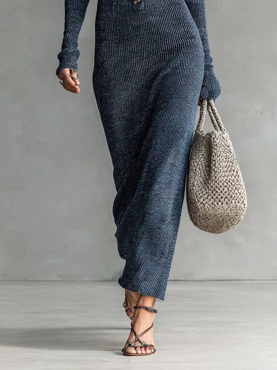 Casual Gebreid Maxi Jurk met Capuchon