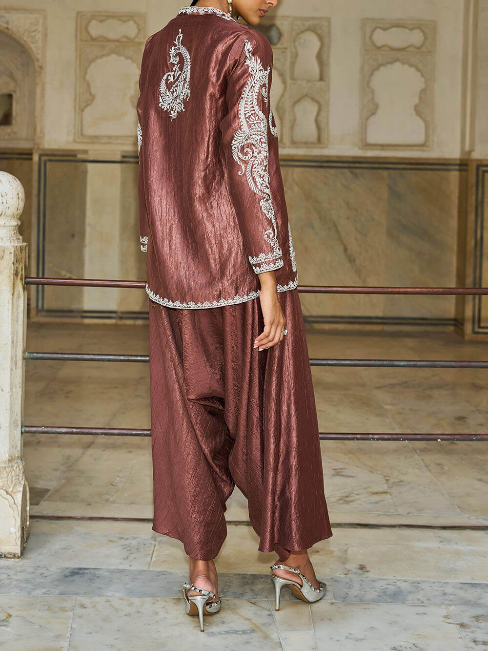Uniek Paisley Patroon V-Hals Losse Top En Geplooide Harem Wijde Pantalon Set
