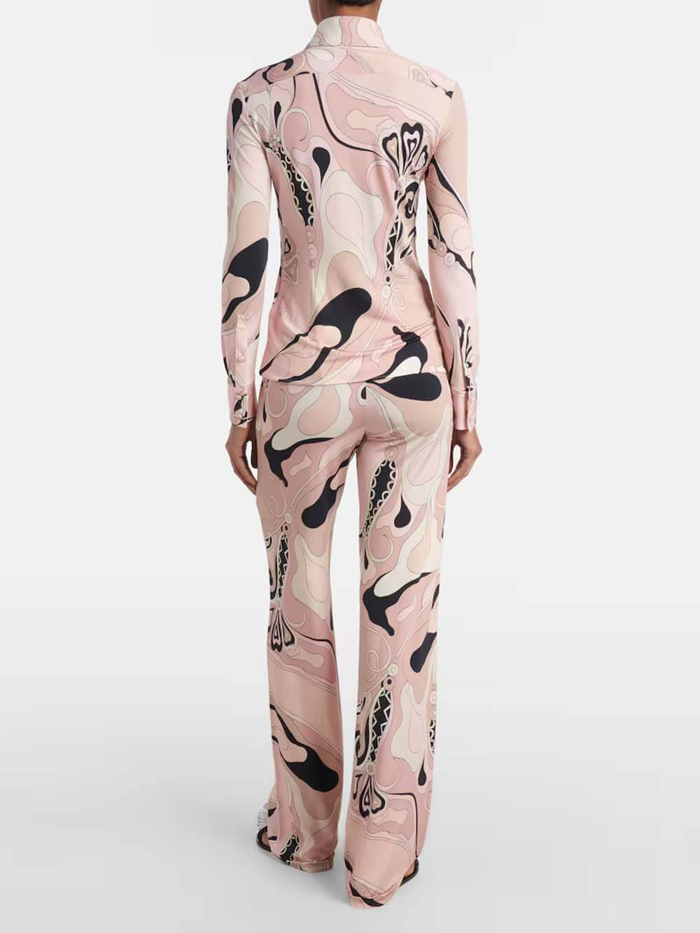 Unieke Bloemenprint Fitted Overhemd & Elastische Taille Rechtpijpen Broek Set