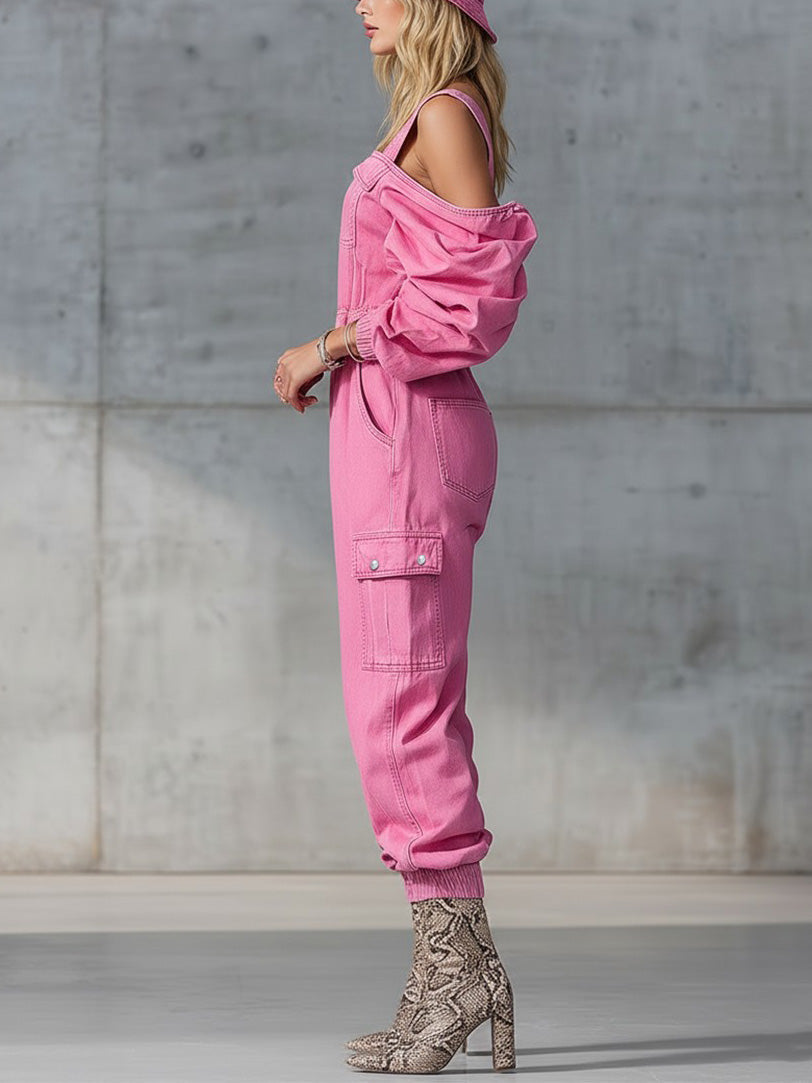 Stijlvolle Off-shoulder Stretch Taille Rits Jumpsuit