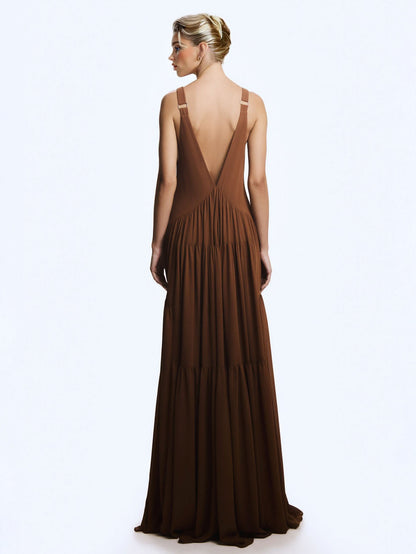 Elegante Chiffon Cape Top En Gelaagde Maxi Rok Twee-delige Set