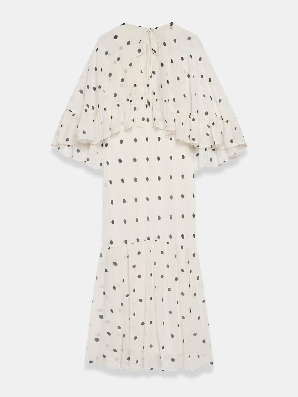 Elegante Polka Dot Ruffle Gelaagde Chiffon Cape Maxi Jurk