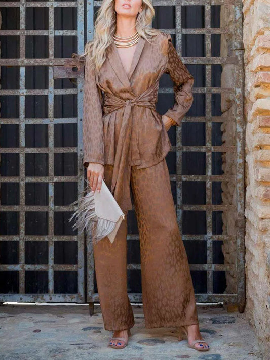 Elegante Satijnen Jacquard Wijde Broek Twee-delige Set