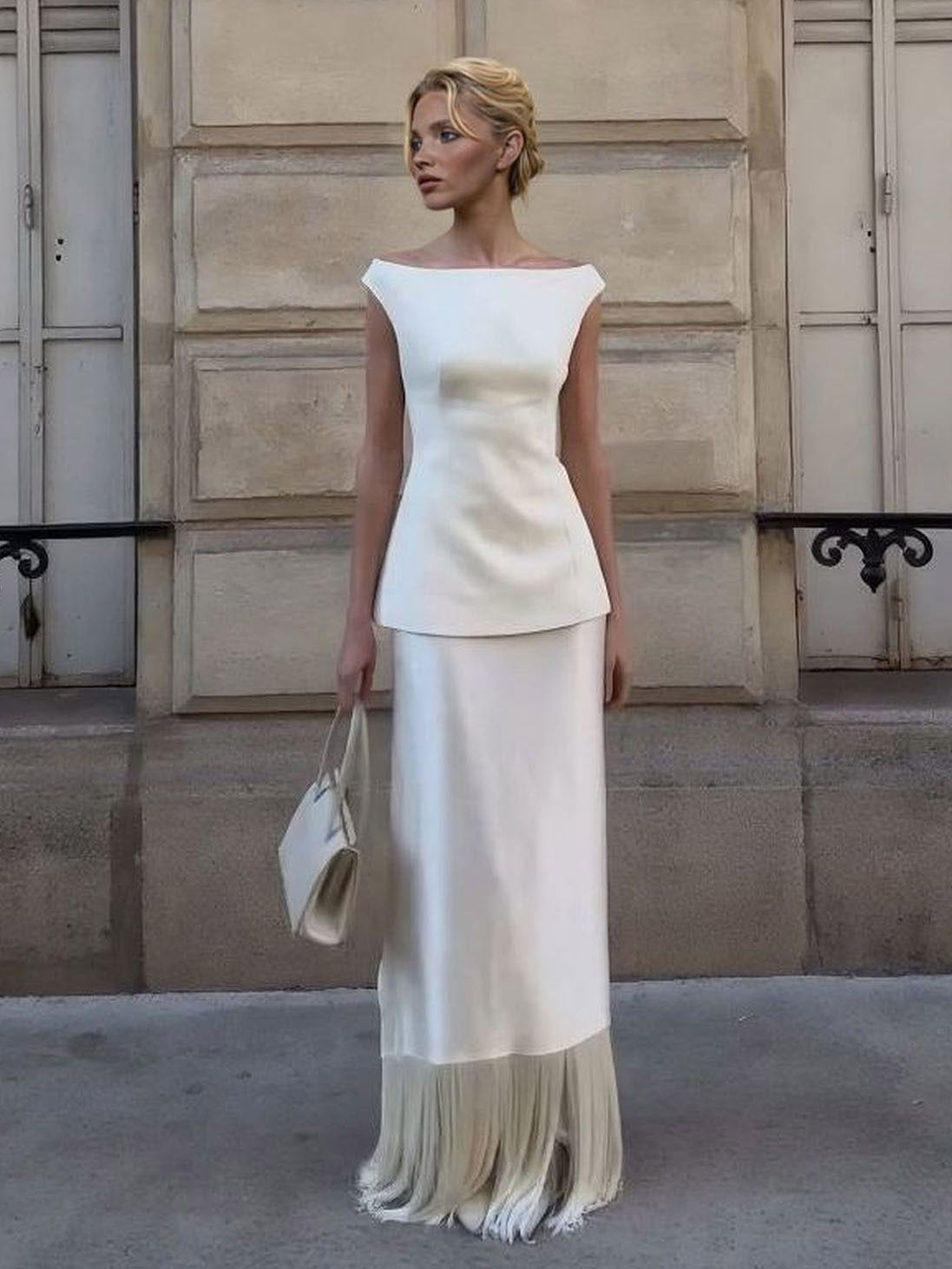 Elegante Satijnen Fringe Hem Rok Tweedelige Set