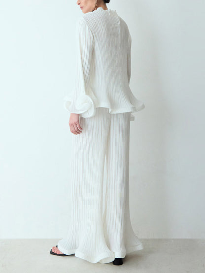 Elegante Rimpel Plissé Top En Broek Twee-Piece Set