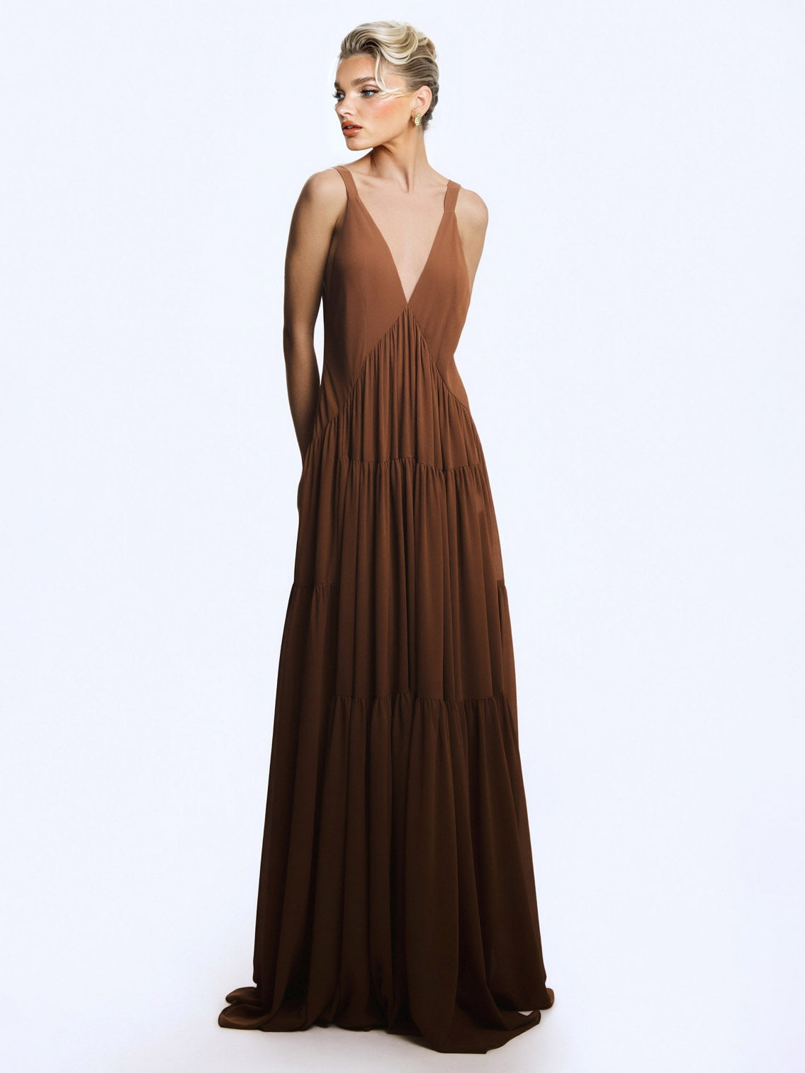 Elegante Chiffon Cape Top En Gelaagde Maxi Rok Twee-delige Set