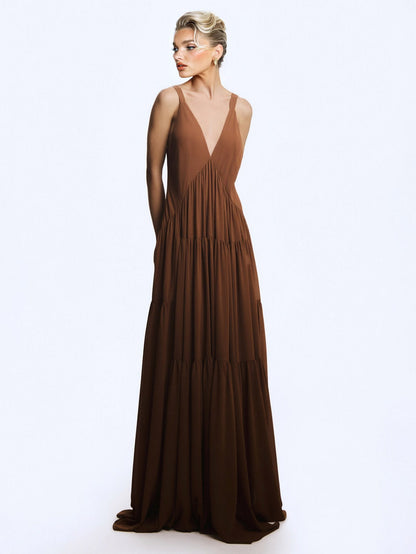 Elegante Chiffon Cape Top En Gelaagde Maxi Rok Twee-delige Set