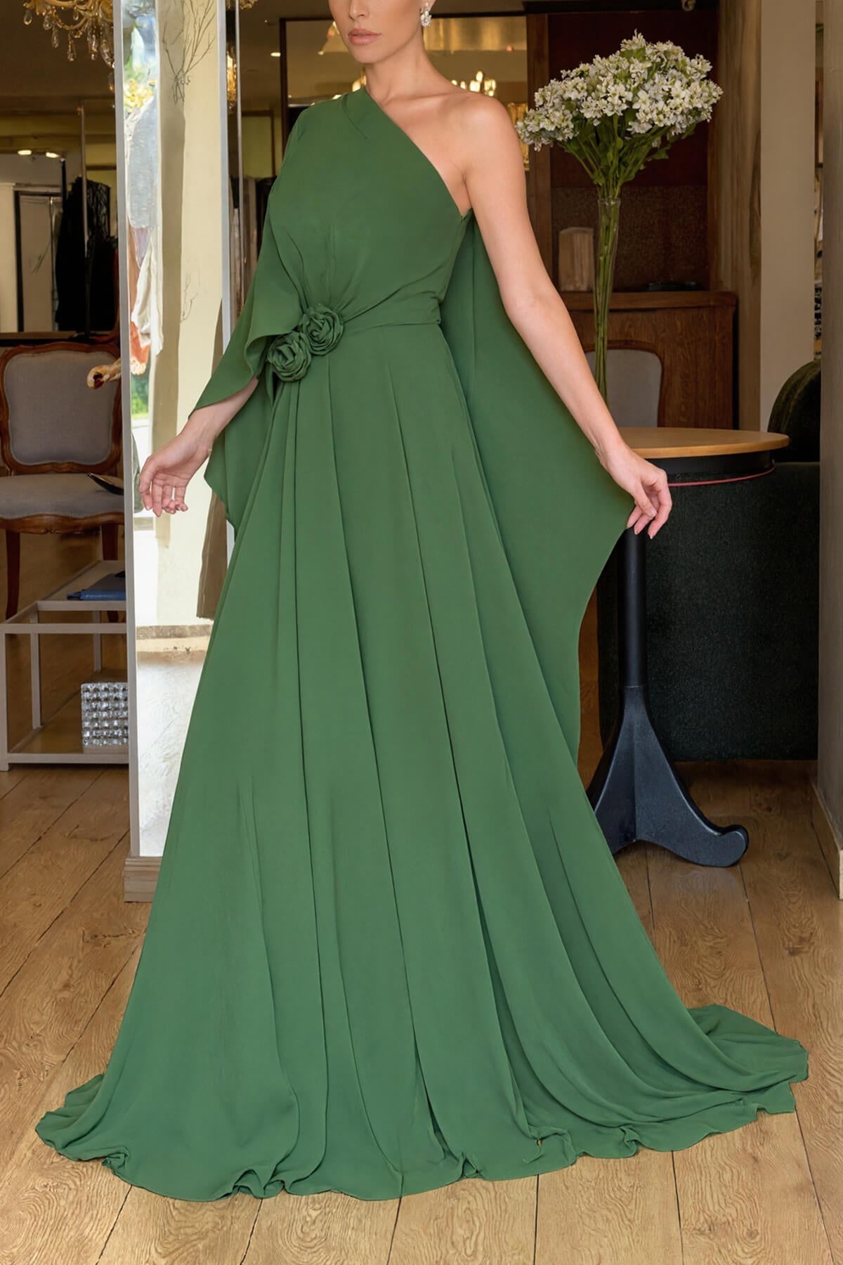 Elegante Chiffon Maxi Jurk met Één Schouder voor Feesten