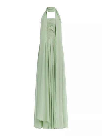 Elegante Mouwloze Plissé Lange Rok Met Riemloze Jurk