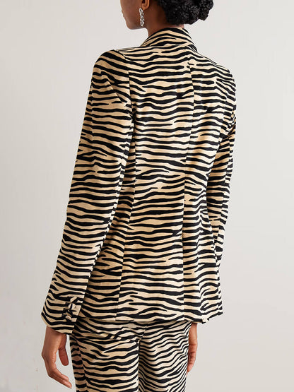 Exquise Zebra Print Blazer Met Rechtafstaande Broek Set