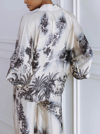 Unieke Bloemenprint Losse Top En Elastische Taille Wijde Broek Set