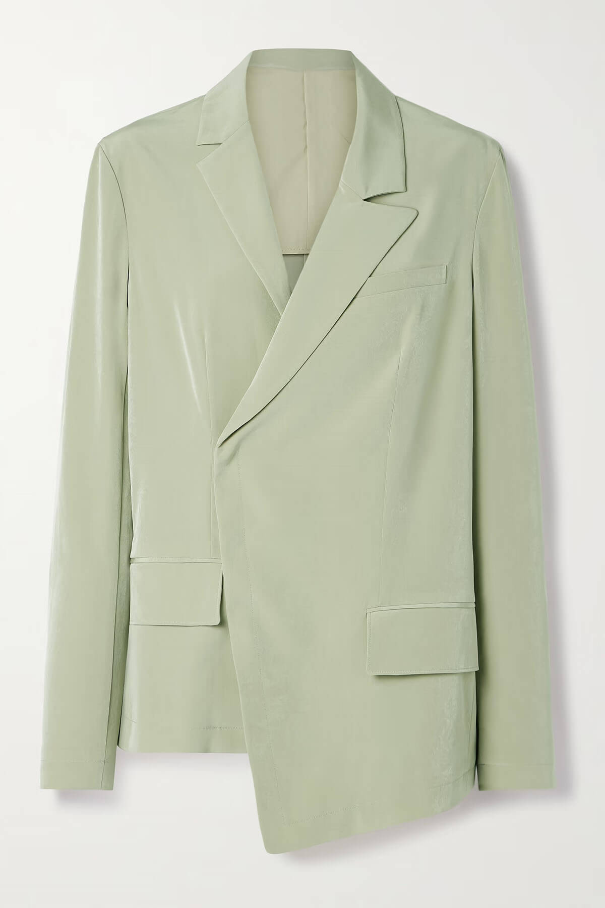 Mode Asymmetrische Crepe Blazer Geplooide Zak Brede Pantalon Set