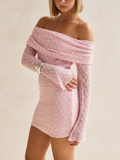 Zomer Boucle Brei Off-The-Shoulder Halslijn Prom Mini Jurk