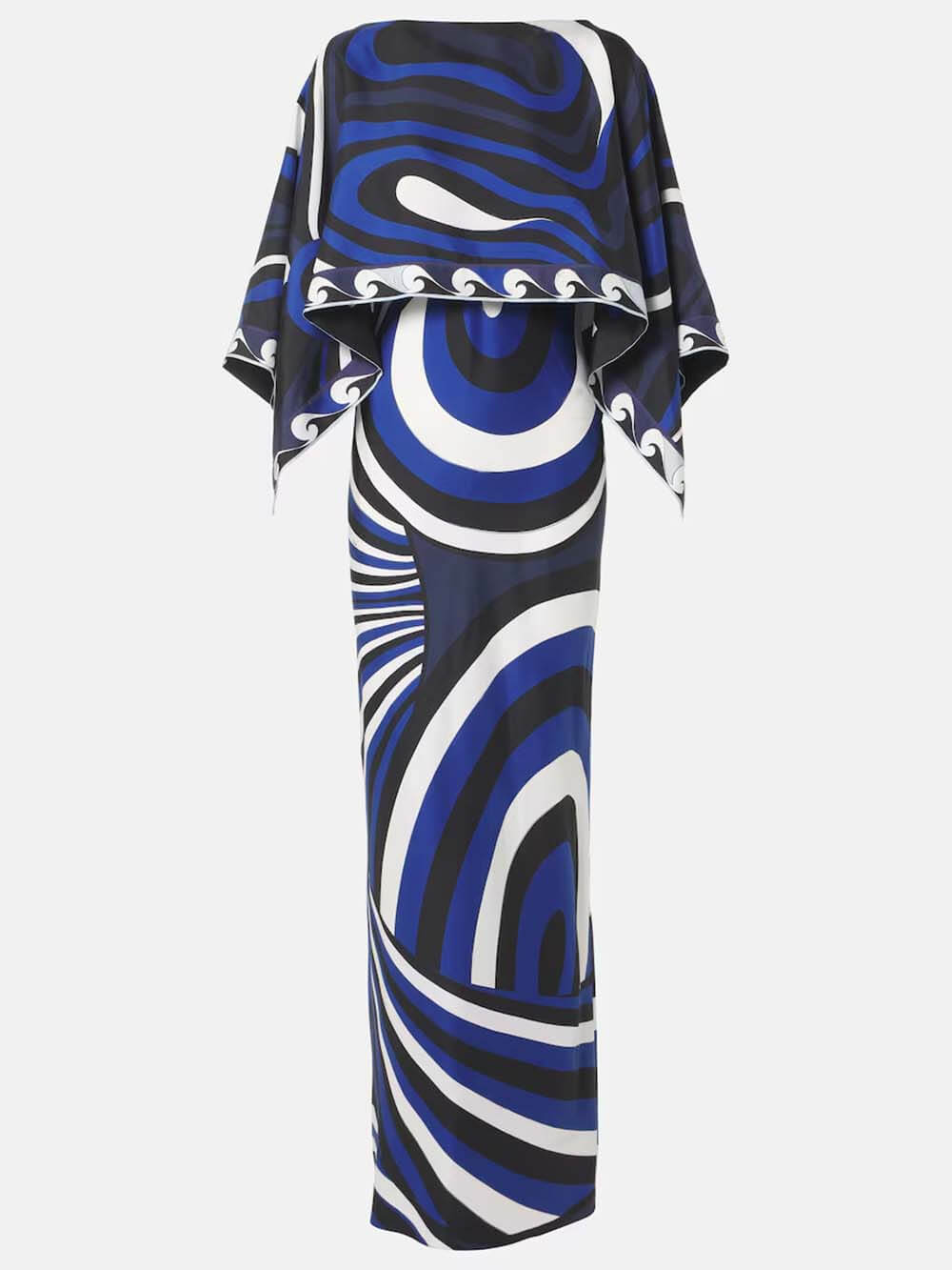 Exquise Swirl Regenboogprint Maxi Jurk en Losse Cape Top Set