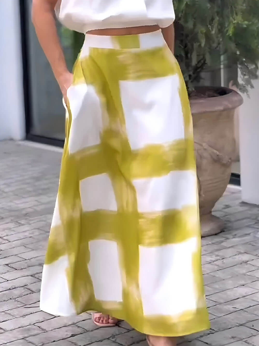 Klassieke Borstelstreek Print Linnen Pocket Rok