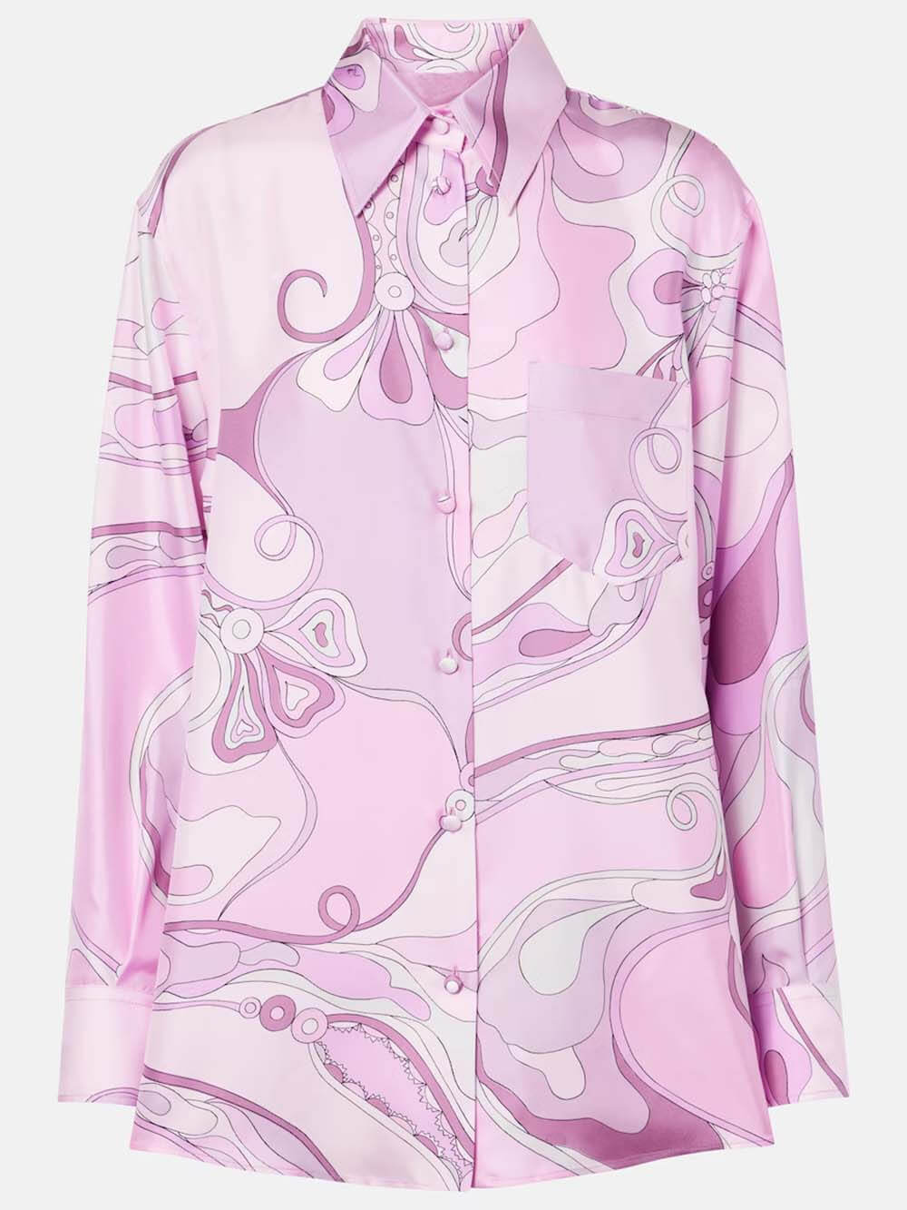 Exquise Orchidee Print Satijn Twill Knop Shirt & Rechte Pantalon Set