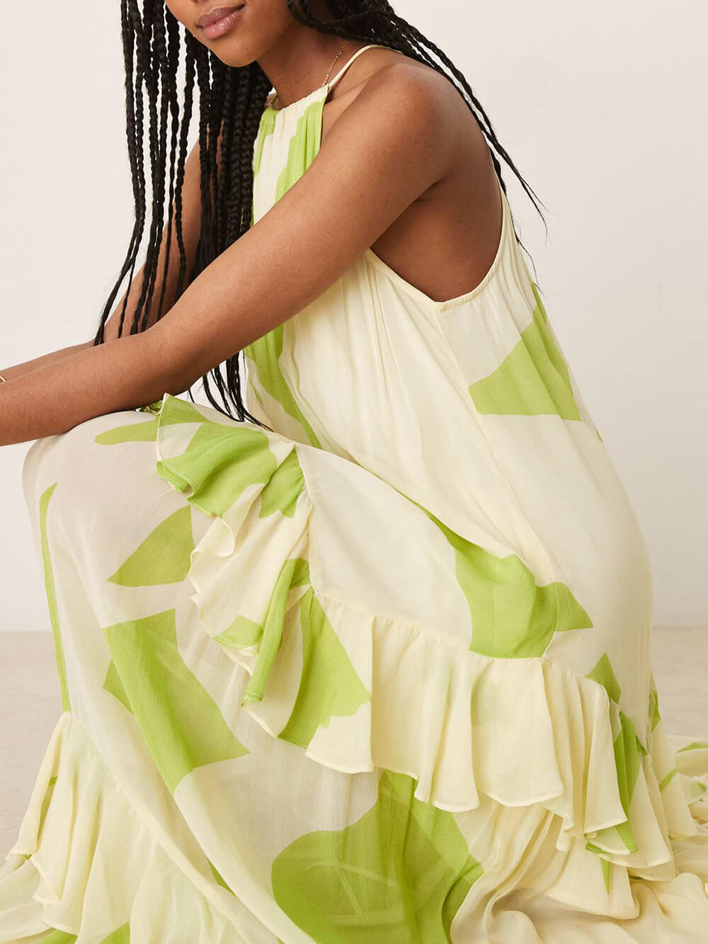 Exquise Abstracte Print Rugloze Laagjes Rimpel Maxi Jurk
