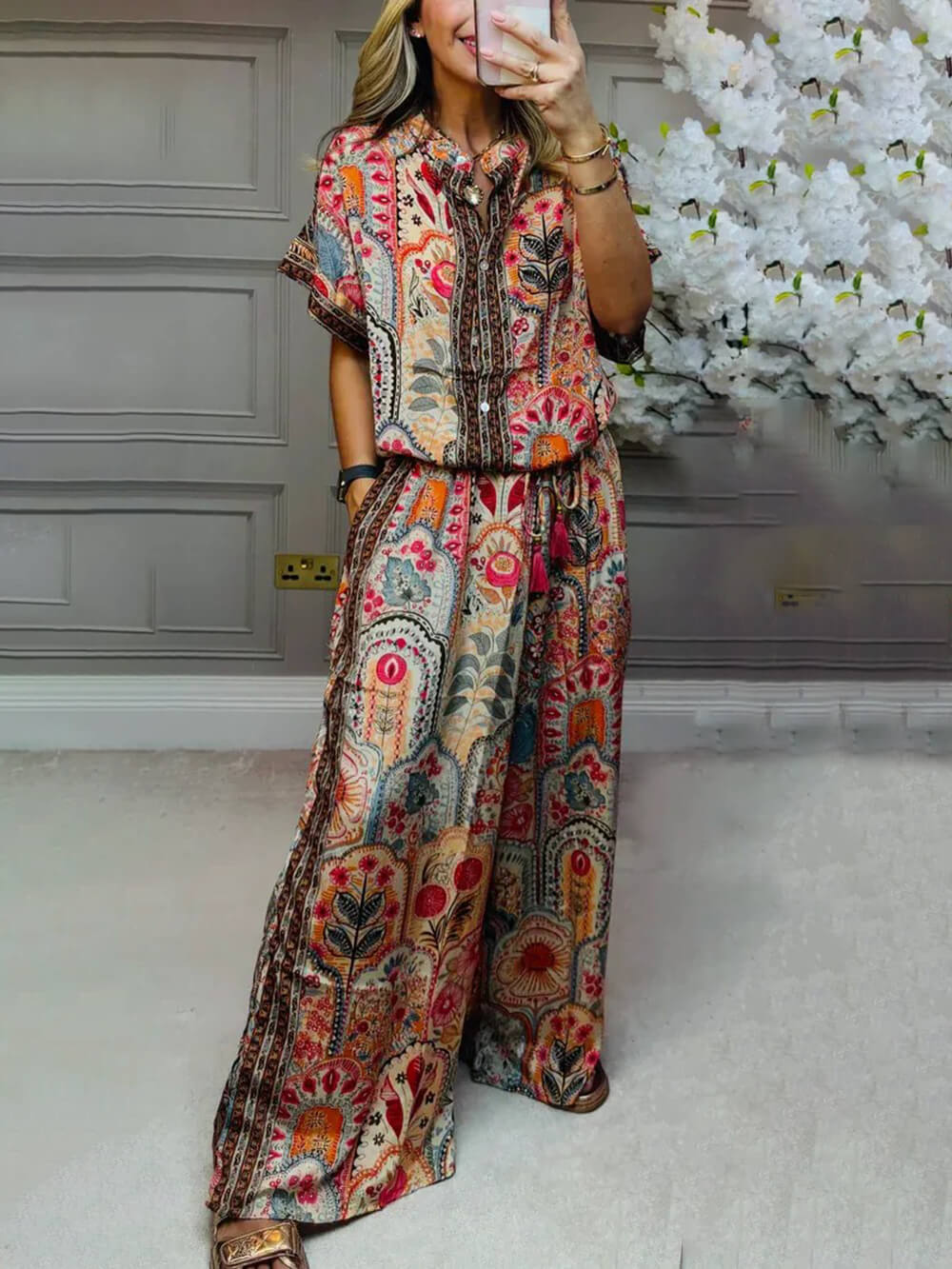 Boho Gedrukte Franje Accent Loose Blouse