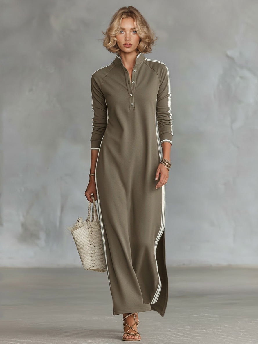 Sportieve Chic Maxi-jurk met Gestreepte Bies