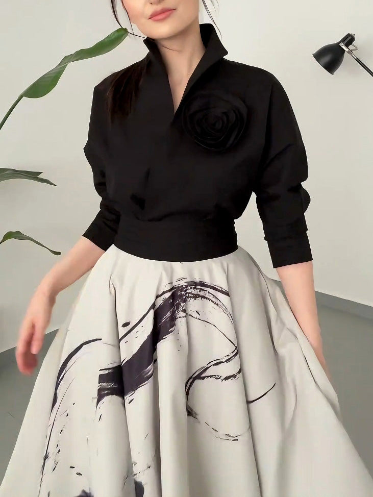 Moderne Kunst Abstracte Print A-lijn Maxi Rok Tweedelige Set