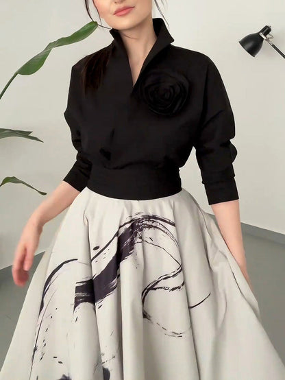 Moderne Kunst Abstracte Print A-lijn Maxi Rok Tweedelige Set