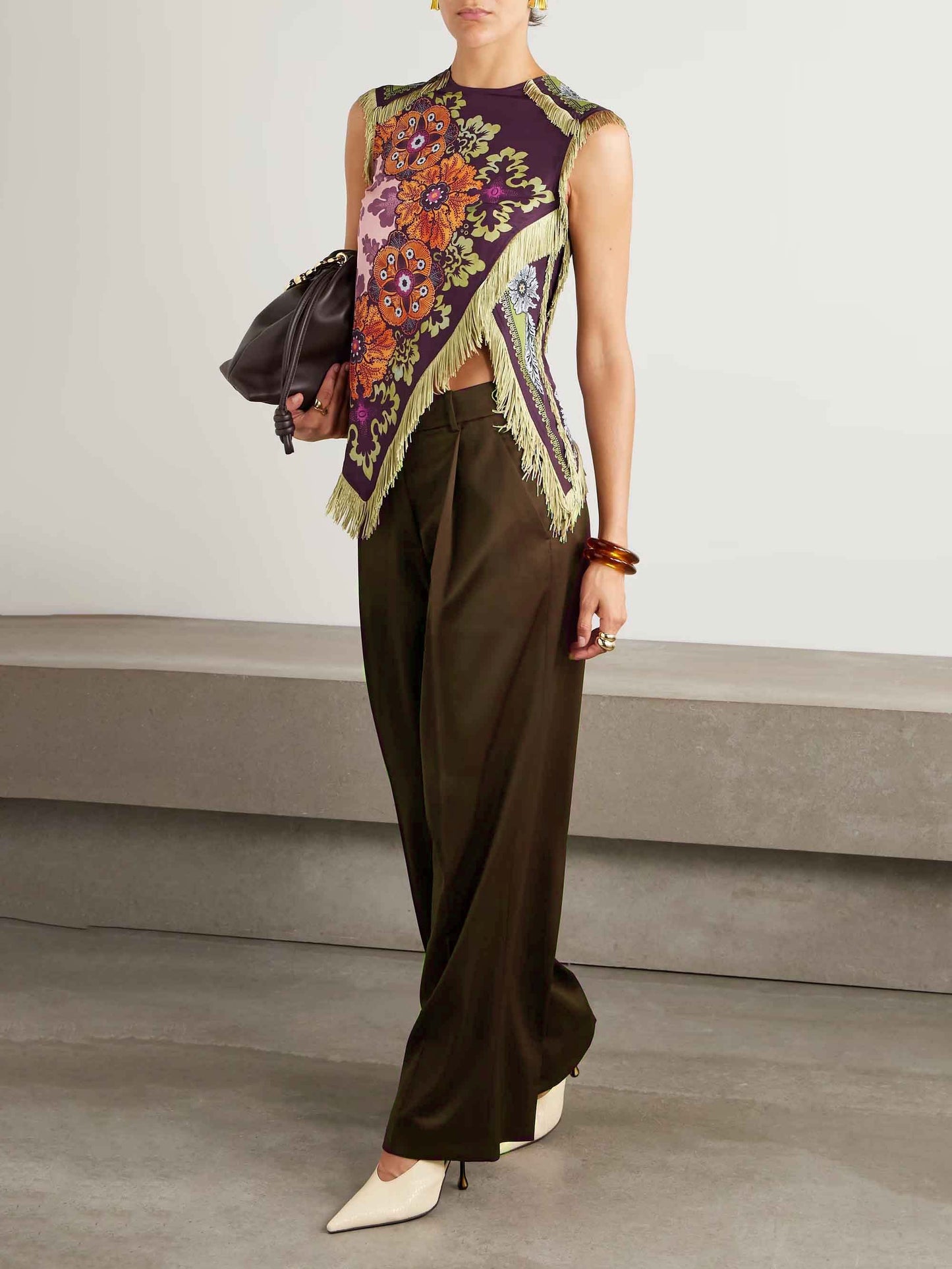 Unieke Retro Bloemenprint Tassel Vest Twee-delige Set