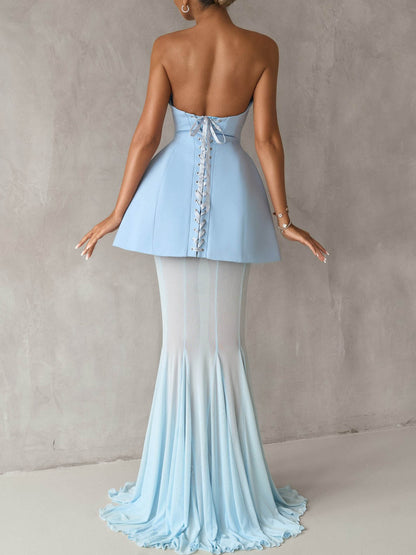 Elegante Off-the-shoulder Top En Mesh Doorzichtige Fishtail Rok Twee-delige Set