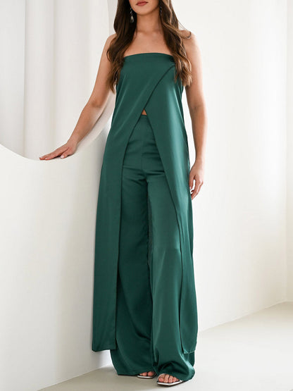 Elegante Strapless Satijnen Top & Broek Twee-delige Set