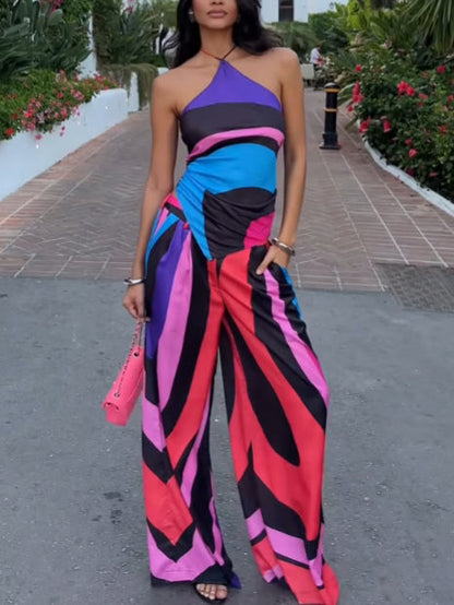 Vibrant Geometric Colorblock Rugloze Twee-delige Set