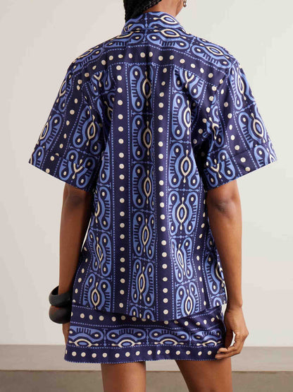 Casual Gedrukt Korte Mouwen Shirt En Rok Twee-Delige Set