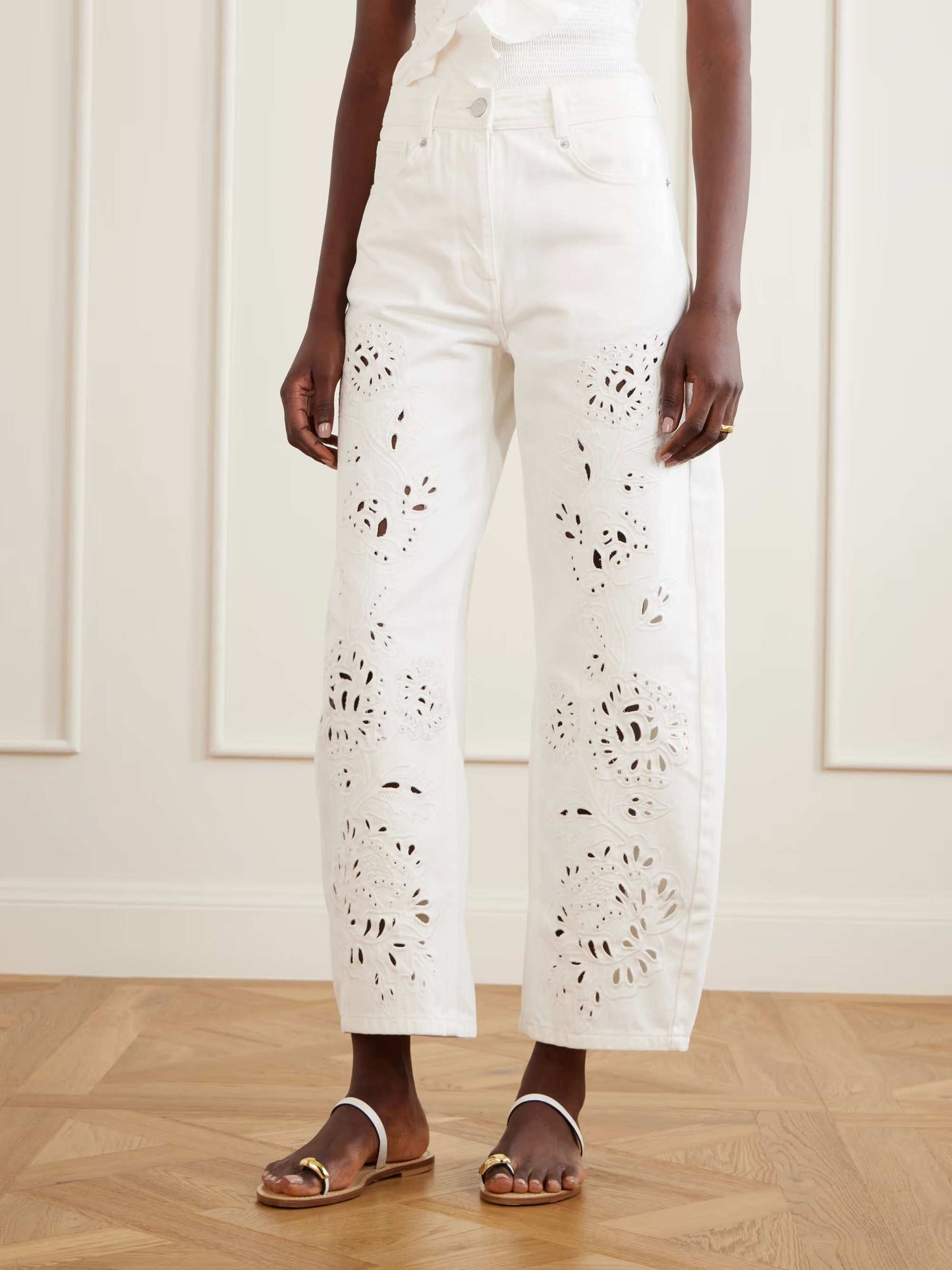 Exquise Ruffle Tube Top & Eyelet Wijde Broek Twee-delige Set