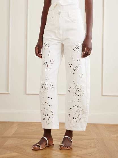 Exquise Ruffle Tube Top & Eyelet Wijde Broek Twee-delige Set